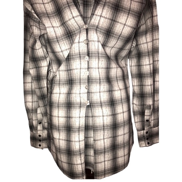 Panhandle Slim Western Shirt Black and White Black Snaps Embroidered Size XL - Picture 3 of 9